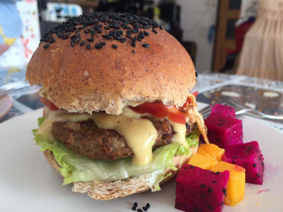 自制黑麦汉堡胚 黑麦鲜虾堡