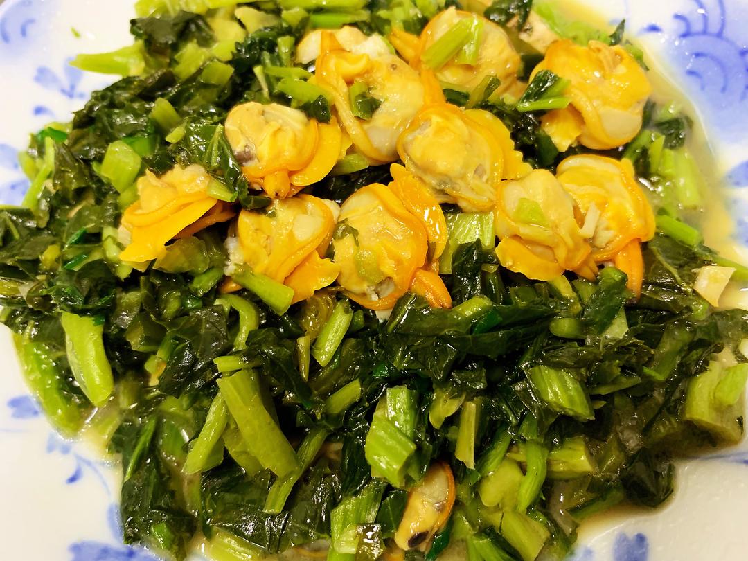 青雪菜炒白蛤肉