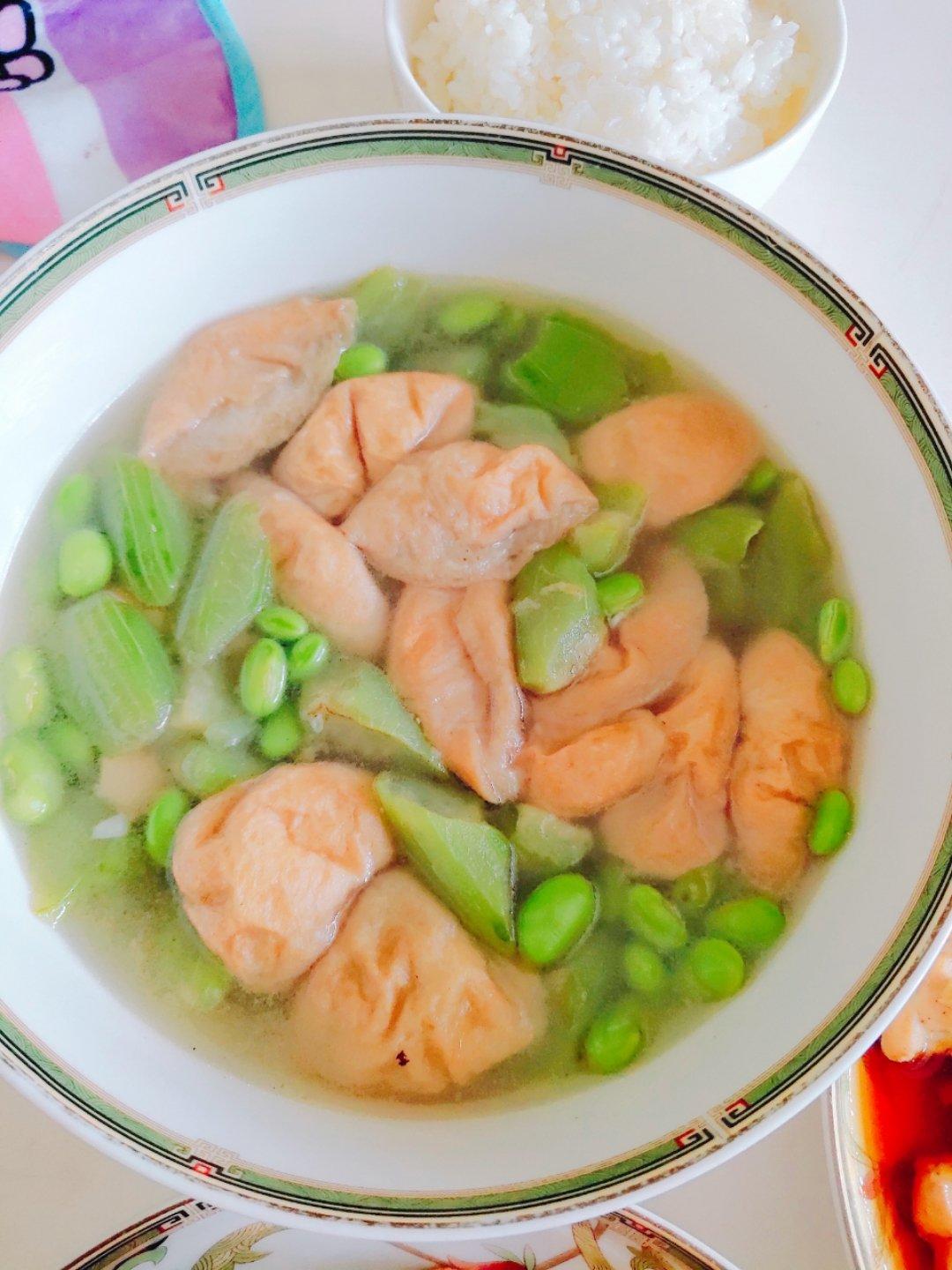 丝瓜毛豆烧油面筋
