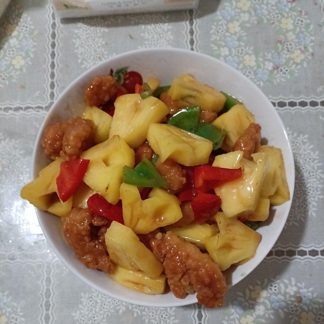 简单快手改良版～菠萝咕咾肉（用鸡米花）