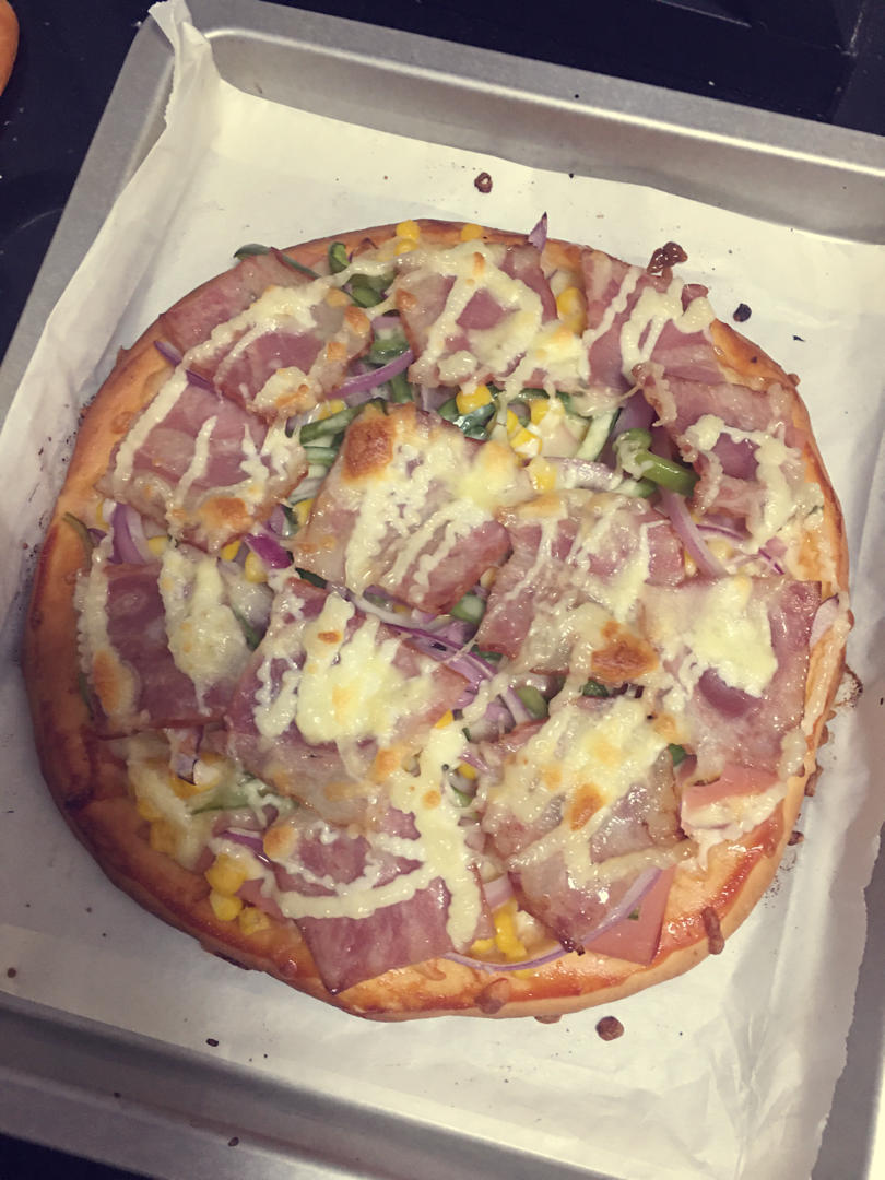 鲜虾🍤培根披萨🍕“内附敲好吃的饼皮做法”