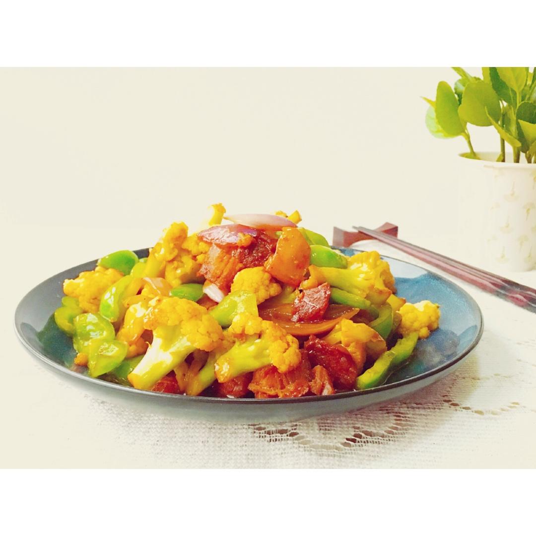 干锅菜花炒青椒