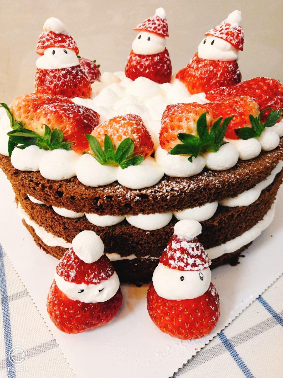 掌柜的83做的圣诞草莓雪人裸蛋糕～超简单懒人版
