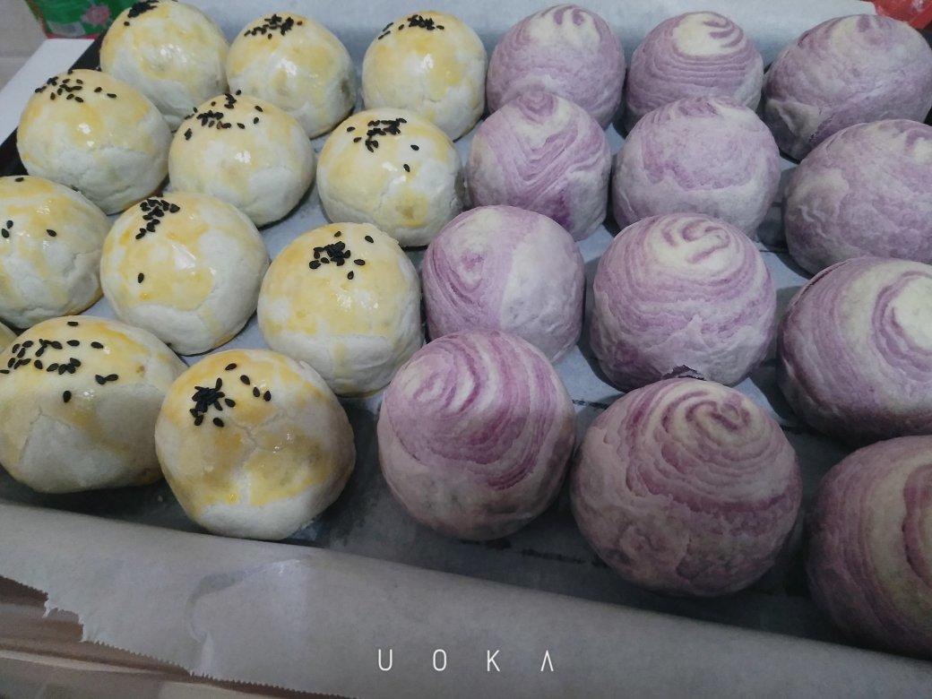 蛋黄酥~紫薯、抹茶、原味~花好月圆，中秋快乐~内附一次做六色蛋黄酥方法~