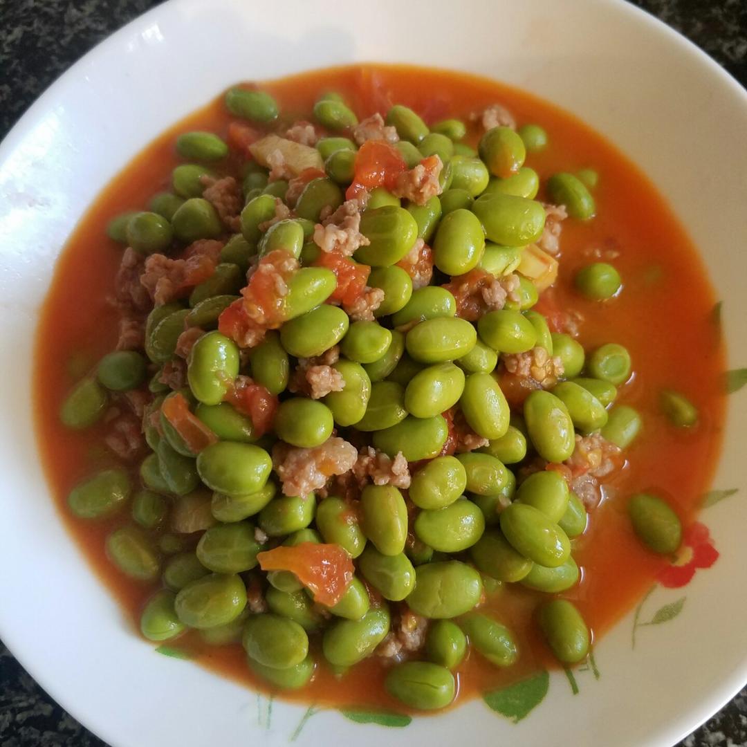 肉末番茄烧毛豆