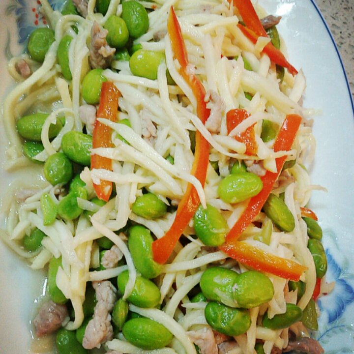 茭白青椒肉丝炒毛豆