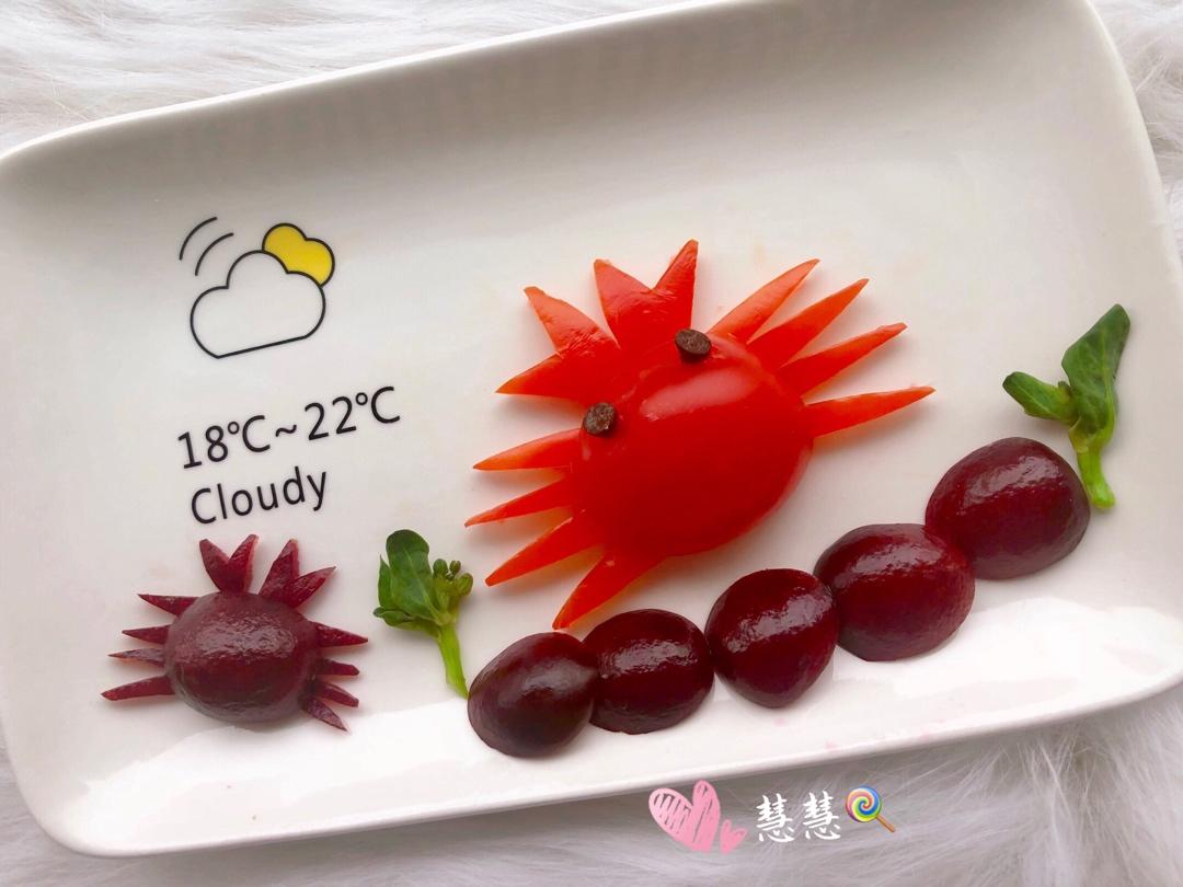 圣女果上切几刀立变🦀小螃蟹(创意盘画の六)