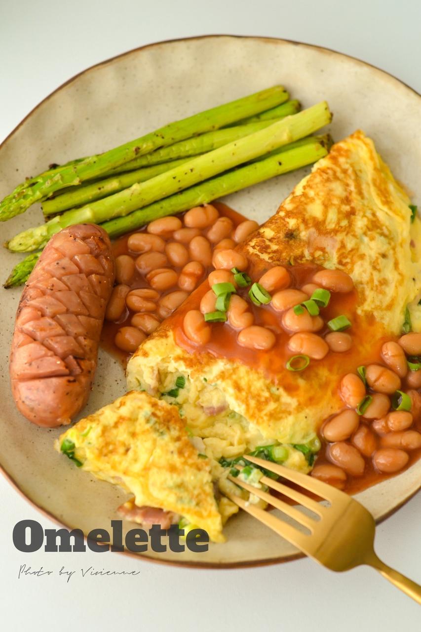 香葱培根茄汁焗豆欧姆蛋 高蛋白无碳Brunch