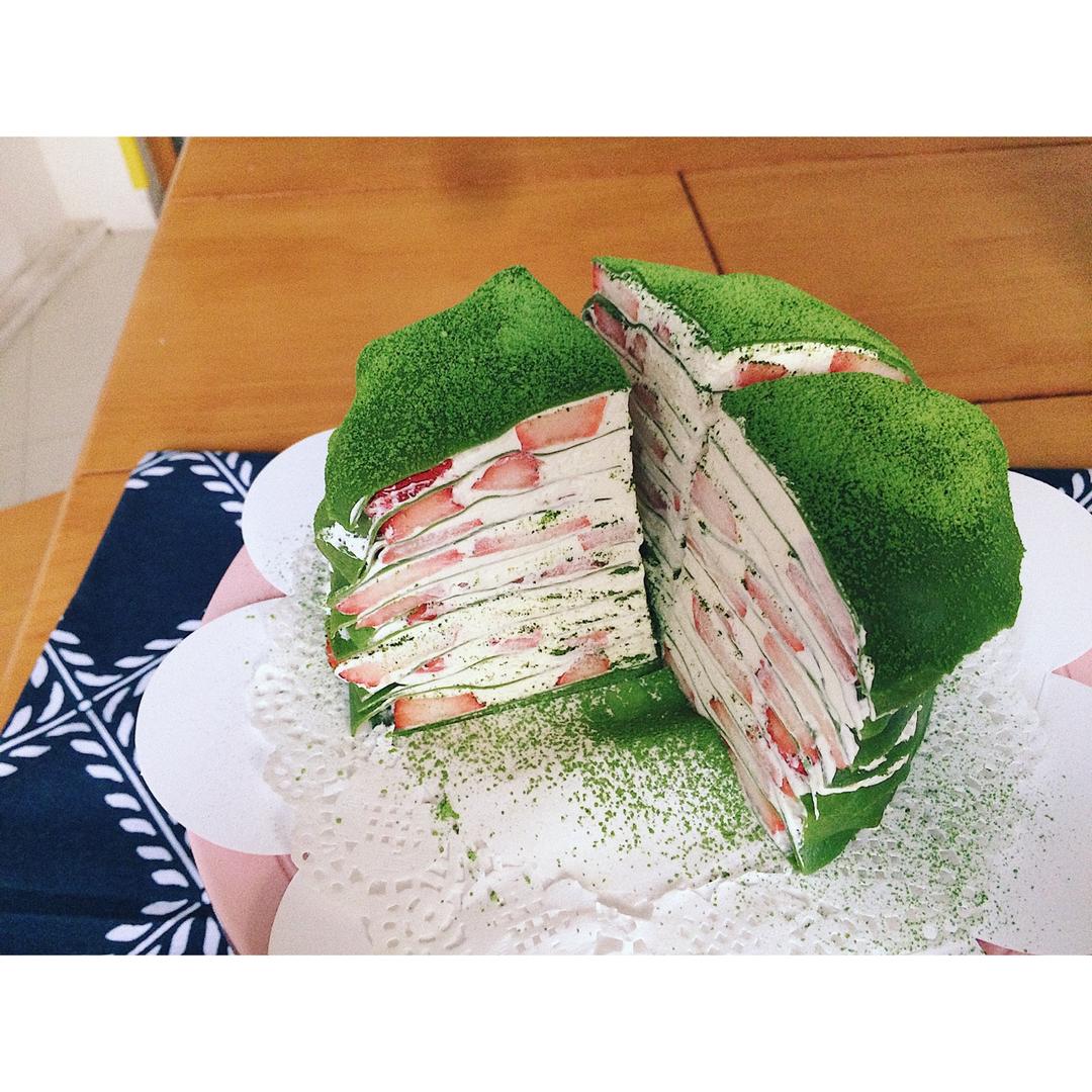 抹茶草莓千层蛋糕（可丽饼）mille crepe cake
