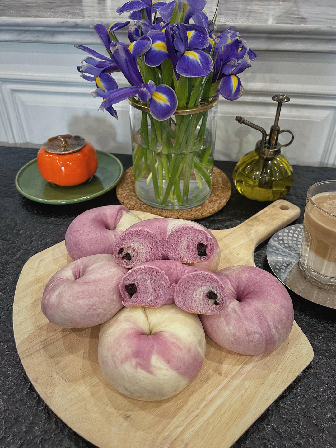 颜值超高💯奶香紫薯红豆双色贝果