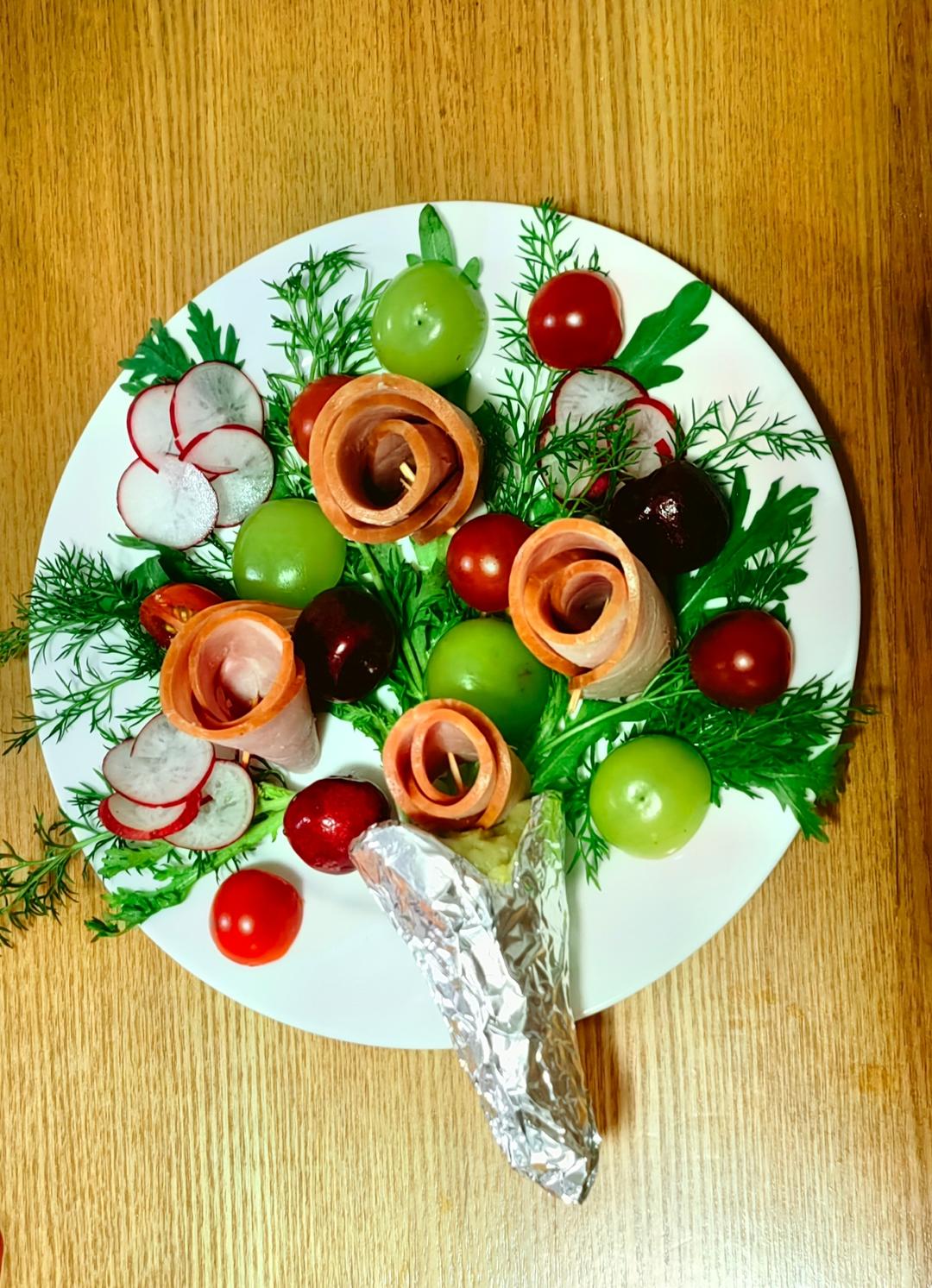 春日浪漫～花束沙拉·果蔬肉｜低卡低脂滋味足｜附4种花型做法