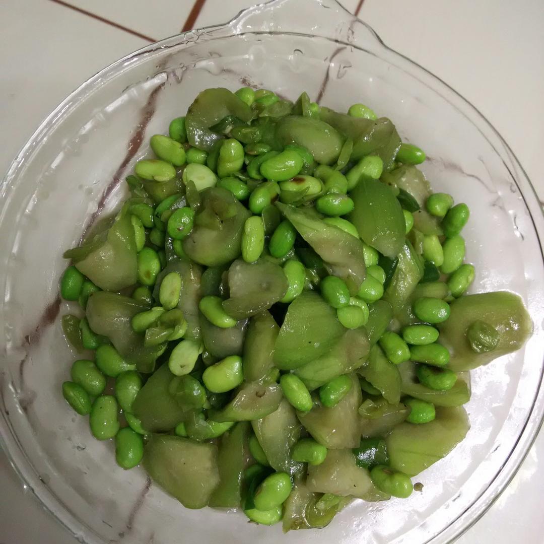 江南春天之丝瓜炒毛豆