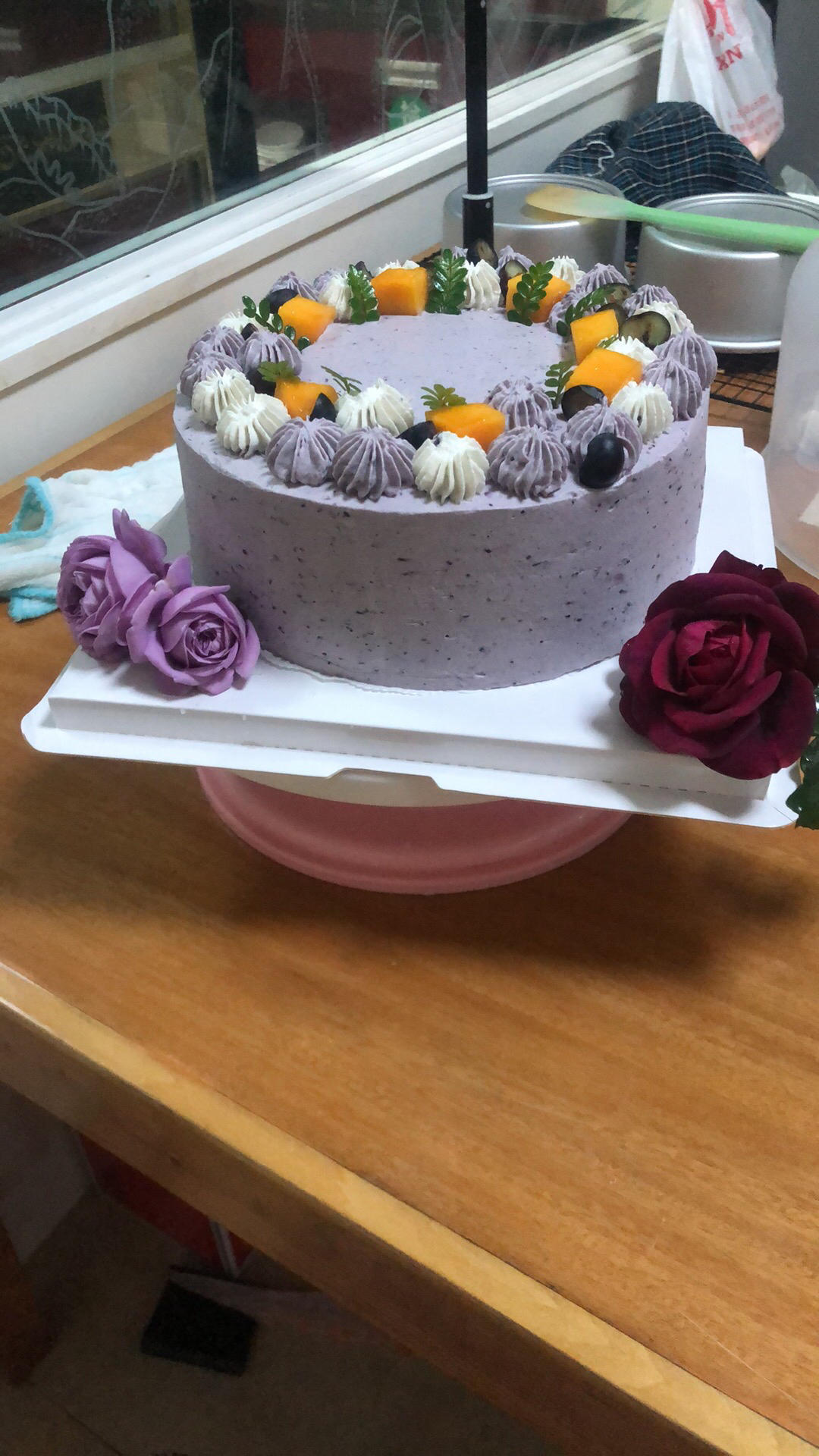 蓝莓奶油蛋糕 生日蛋糕 果酱夹馅（戚风胚版 少糖 无色素）