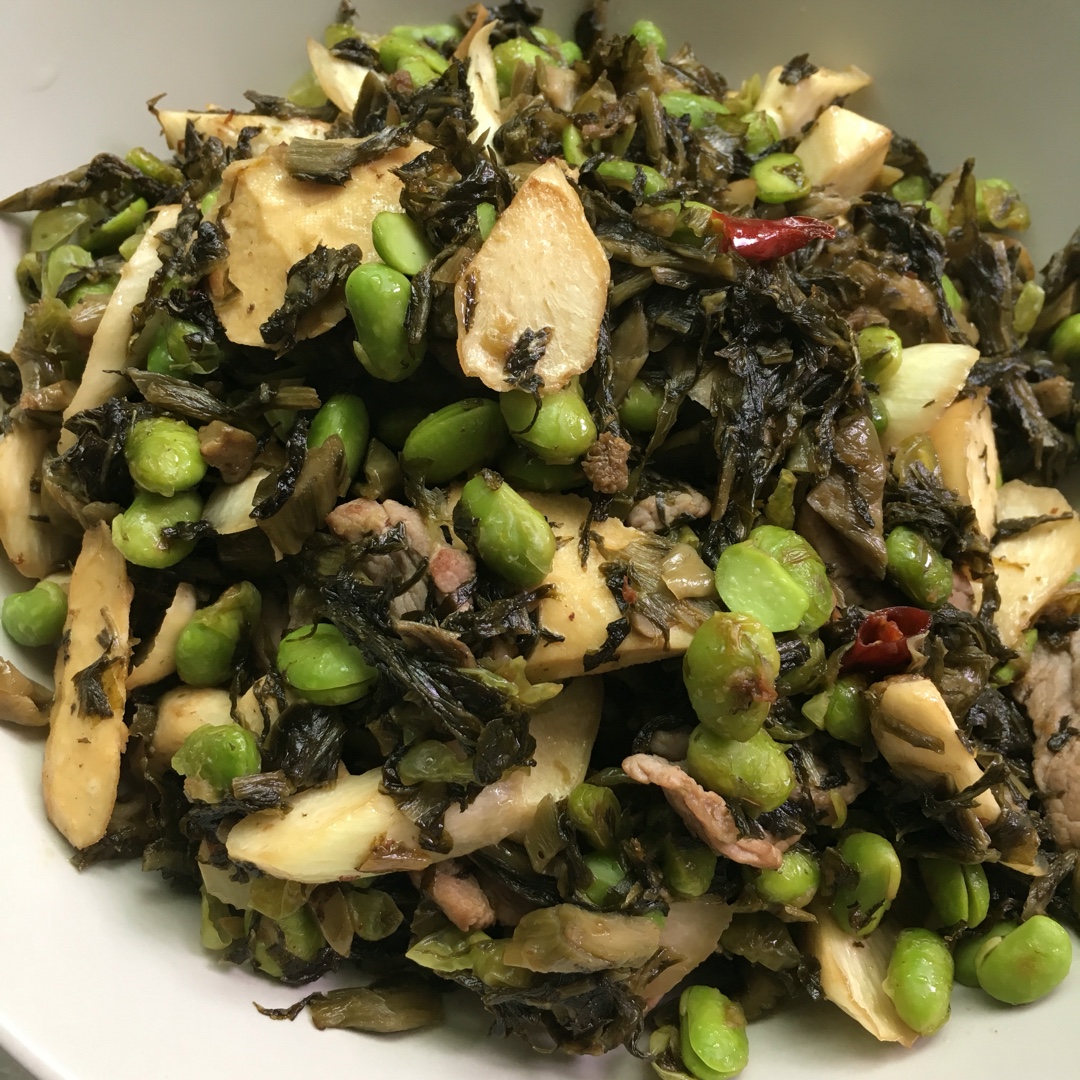 咸菜肉丝炒毛豆