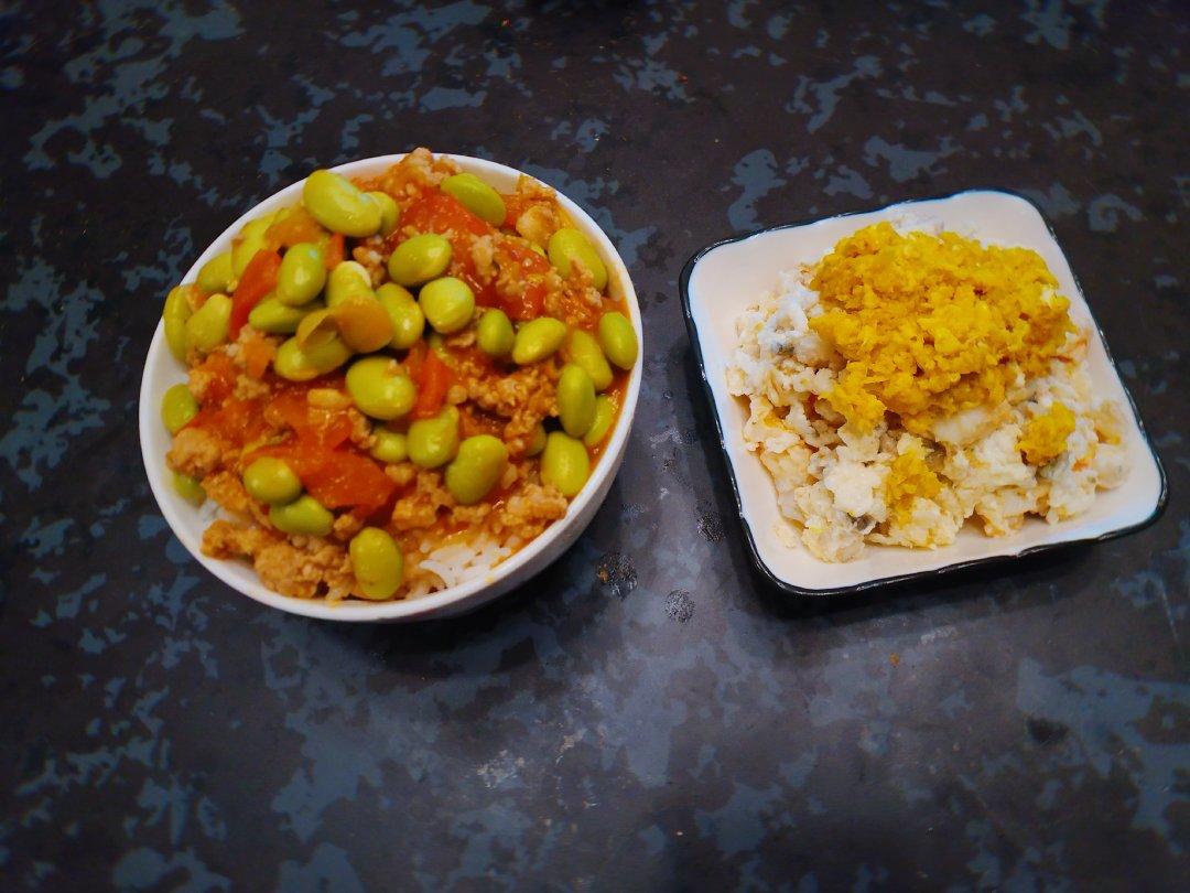 肉末番茄烧毛豆