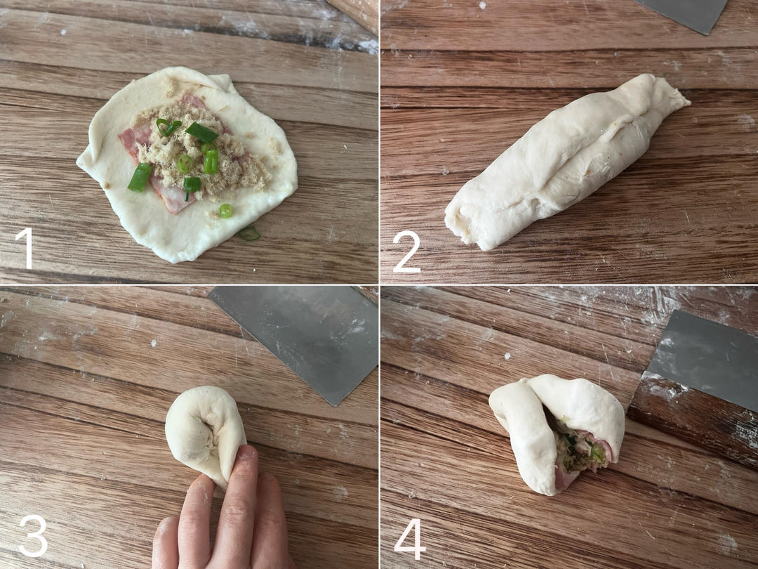 【低卡】肉松培根香葱包的做法 步骤9