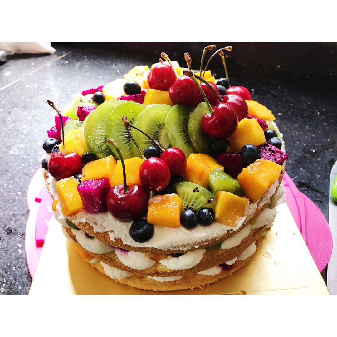 【零失败】不会裱花没关系的水果裸蛋糕 芒果裸蛋糕 完美戚风胚