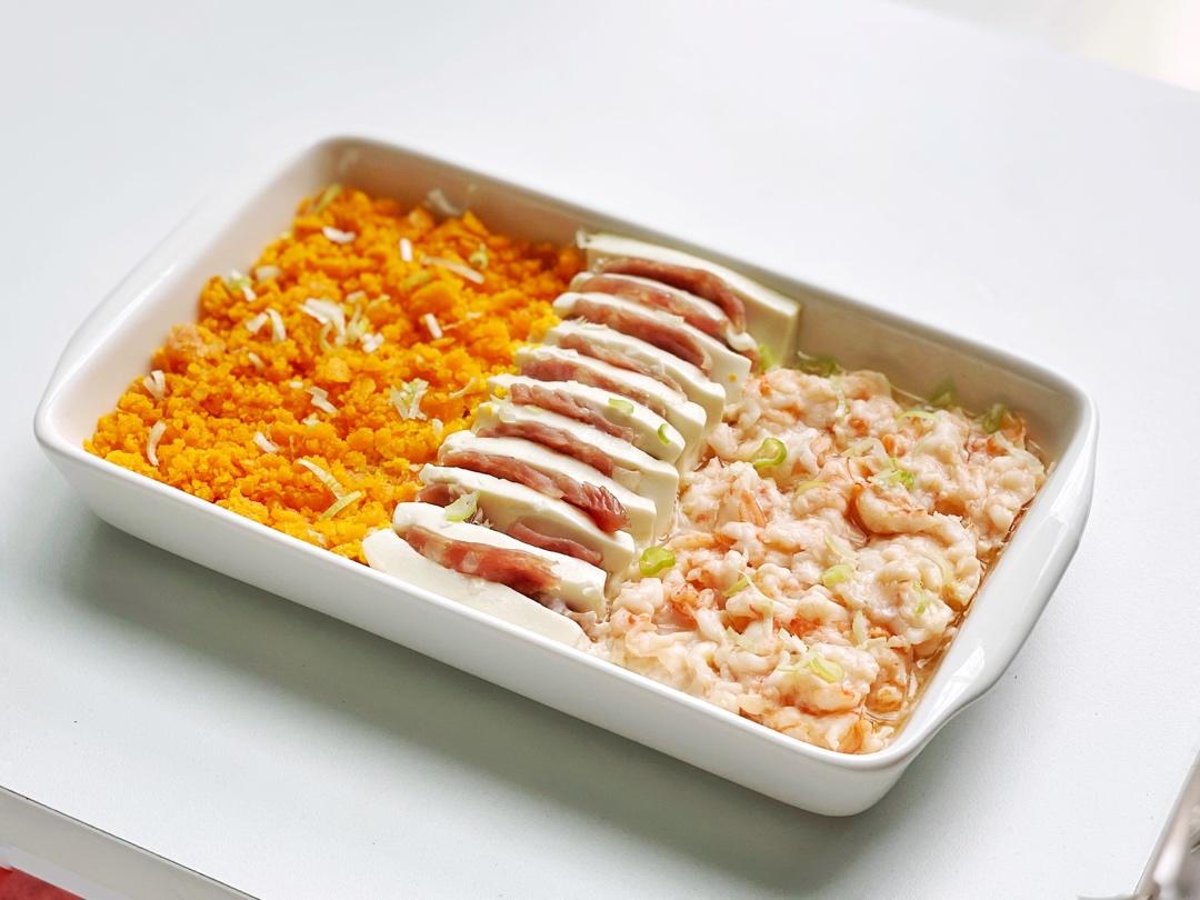 金沙虾仁豆腐蒸蛋—高颜值
