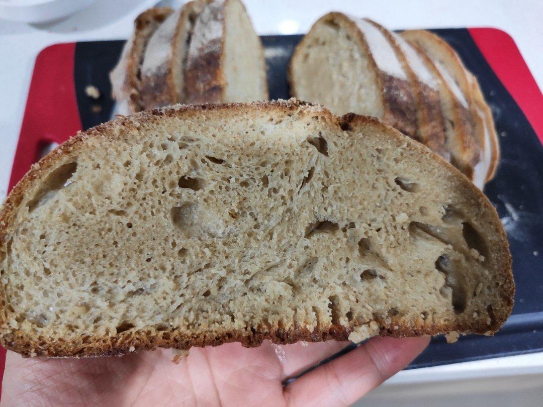 不揉也能出膜的50%天然酵种全麦欧包配方【洞次打次包】-包含如何提高面团结构面筋形成已经超级整形大法