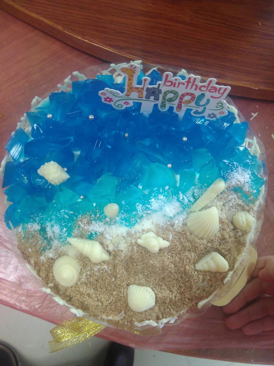 鲜柠檬汁,吉利丁片,2,贝壳,椰浆,淡奶油,吉利丁片,砂糖,3,深蓝色海洋