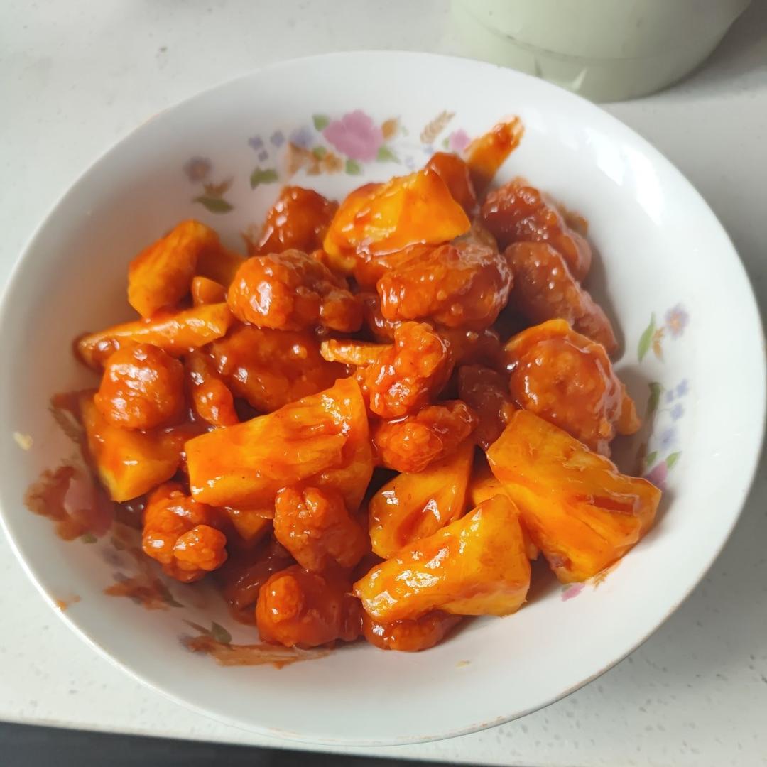 简单快手改良版～菠萝咕咾肉（用鸡米花）
