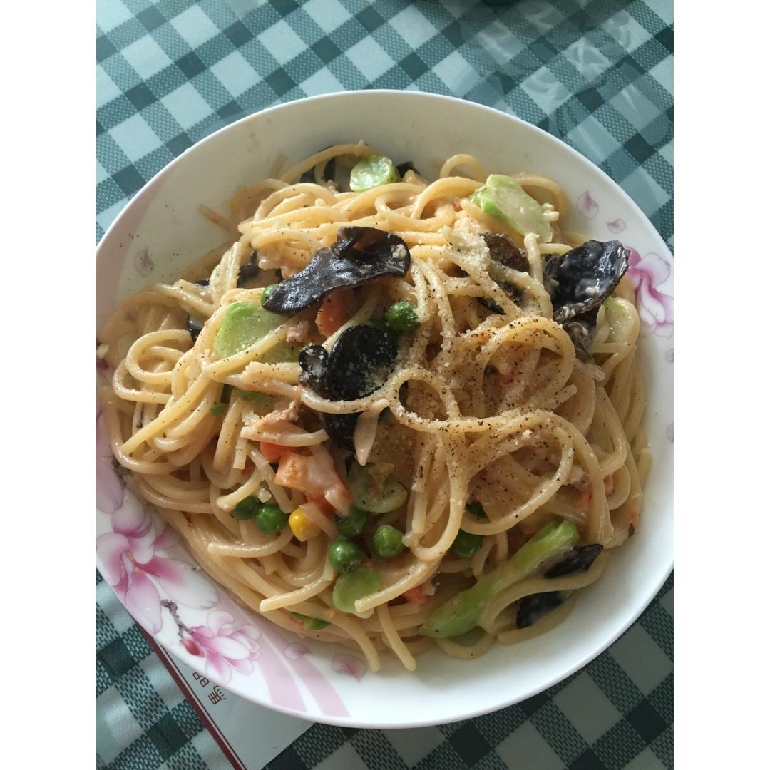 奶油蘑菇培根意大利面