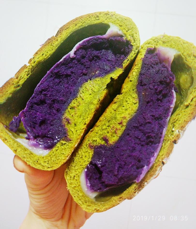 抹茶紫薯麻薯全麦欧包（减脂低糖版）