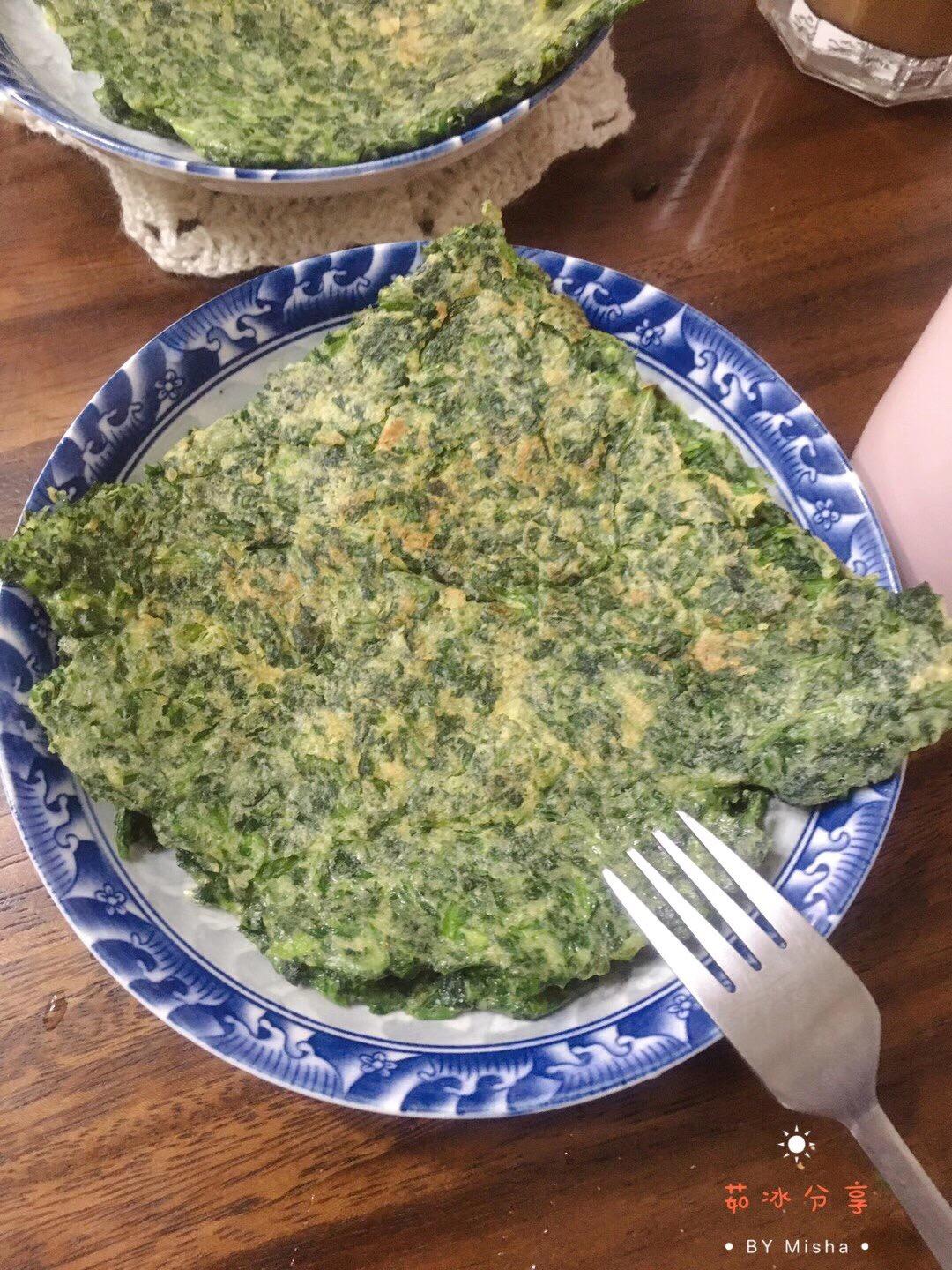 用冷冻的荠菜馅，做快手简单的早餐荠菜鸡蛋饼！