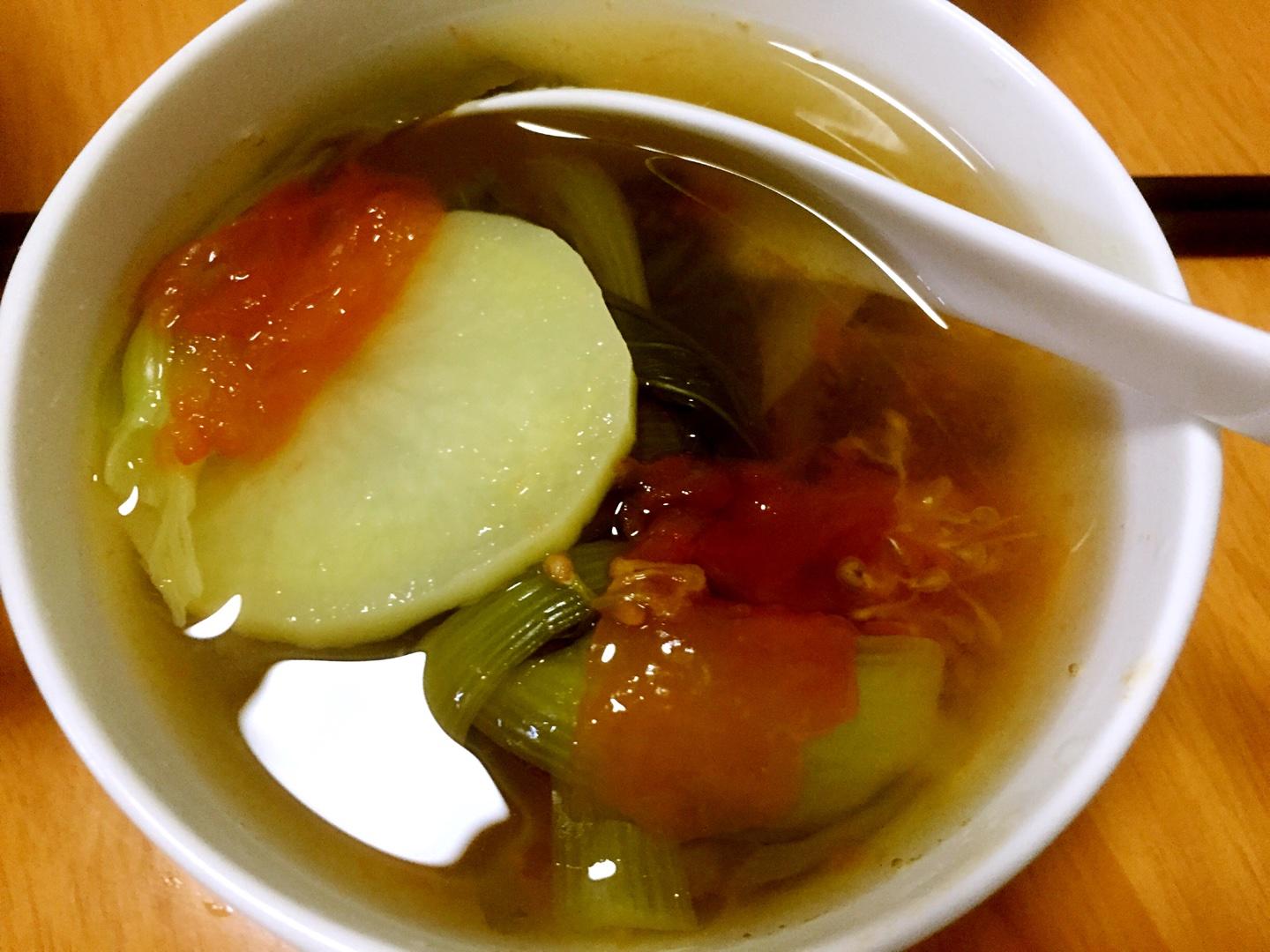 番茄鸡毛菜洋山芋汤的做法