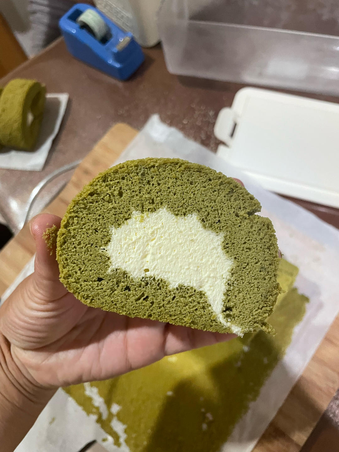 🌈卷不裂的～抹茶蜜豆蛋糕卷