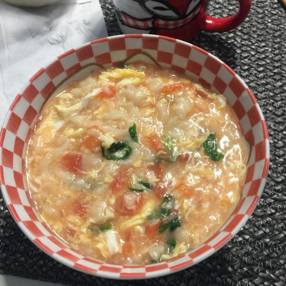 西红柿鸡蛋小油菜疙瘩汤