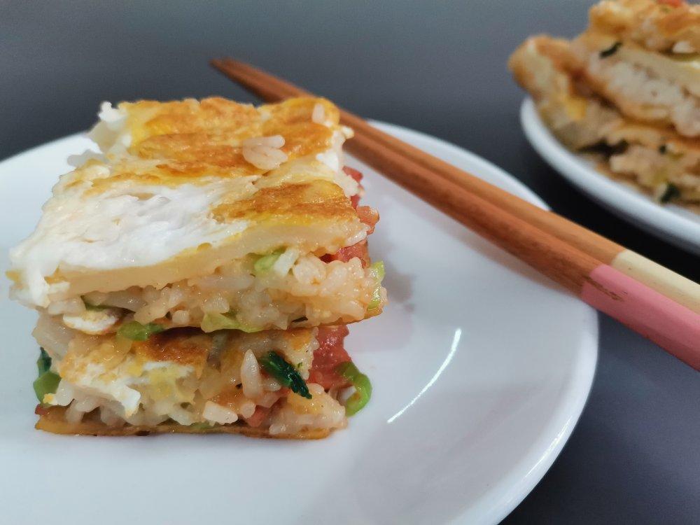 用剩米饭做早餐，快手简易版武汉豆皮