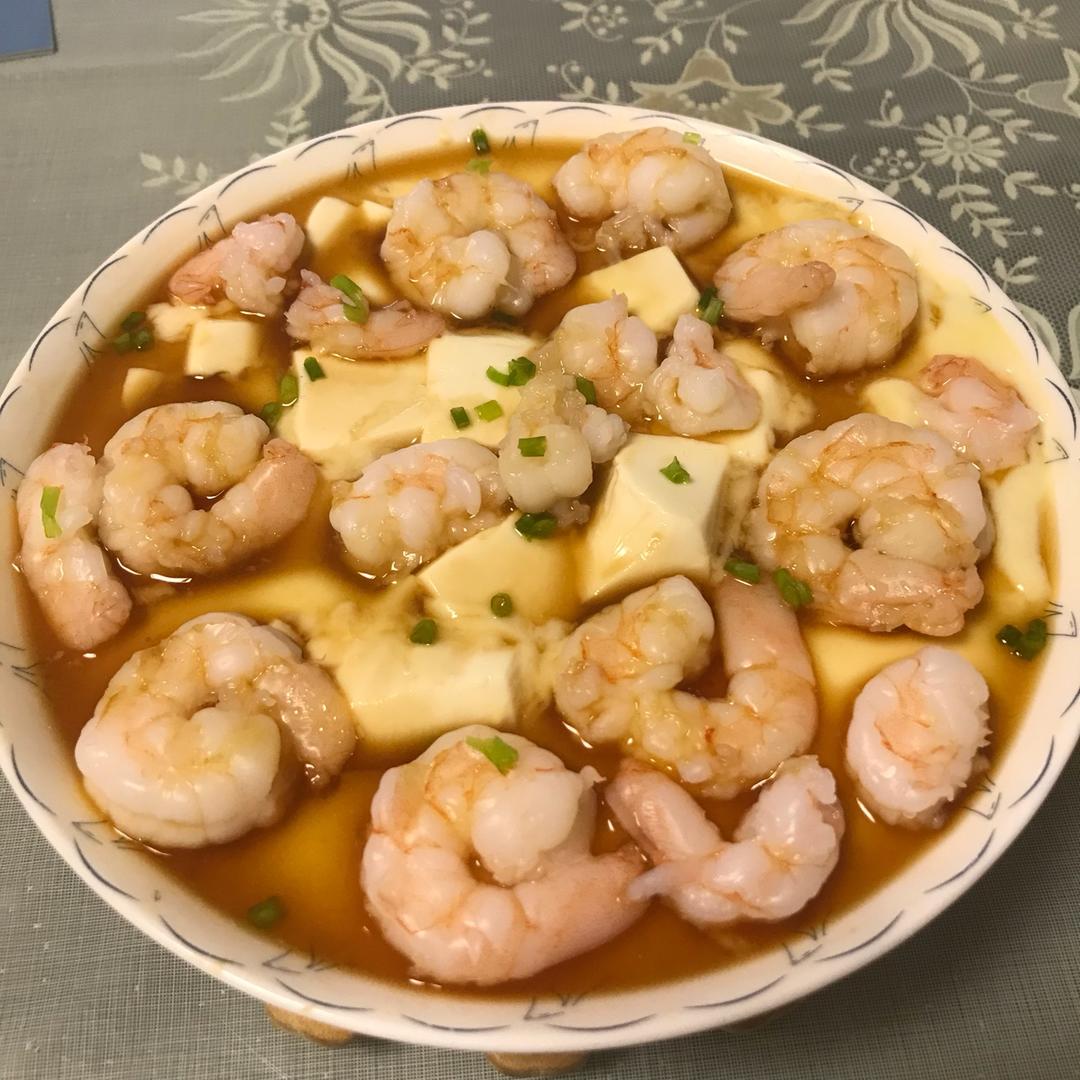 虾仁豆腐蒸水蛋