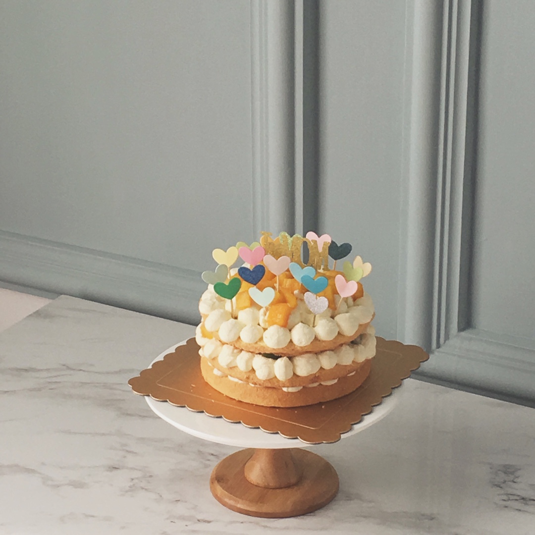 【零失败】不会裱花没关系的水果裸蛋糕 芒果裸蛋糕 完美戚风胚