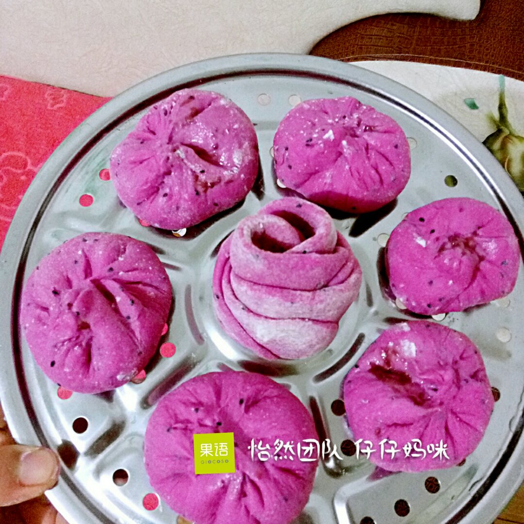 火龙果玫瑰馒头