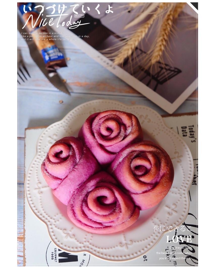 春天里～奶香紫薯玫瑰花面包（一次性发酵）