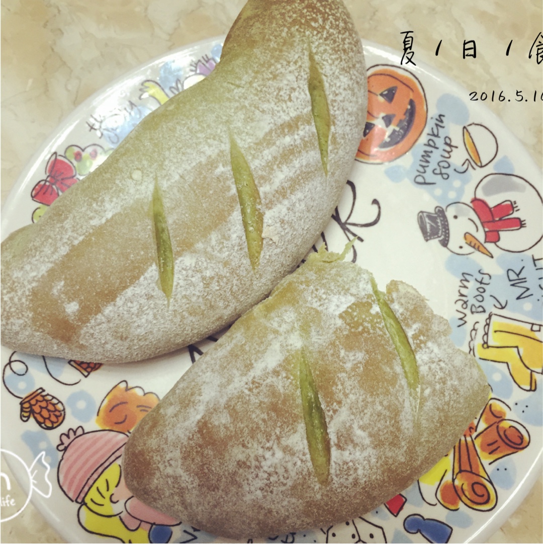 抹茶麻薯红豆软欧包