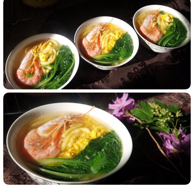 玲珑阿姨分享作品早餐612015年5月25日早餐～鲜虾小白菜汤叉子