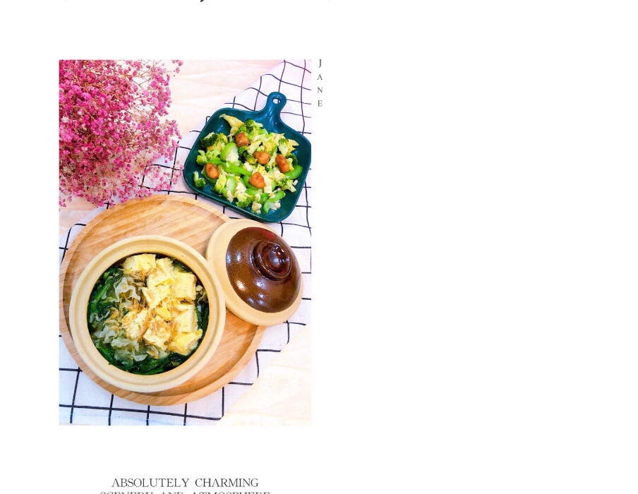 低卡麻油小虾毛菠菜冻豆腐汤，虾仁炒西兰花和丝瓜😏😏的做法 步骤3