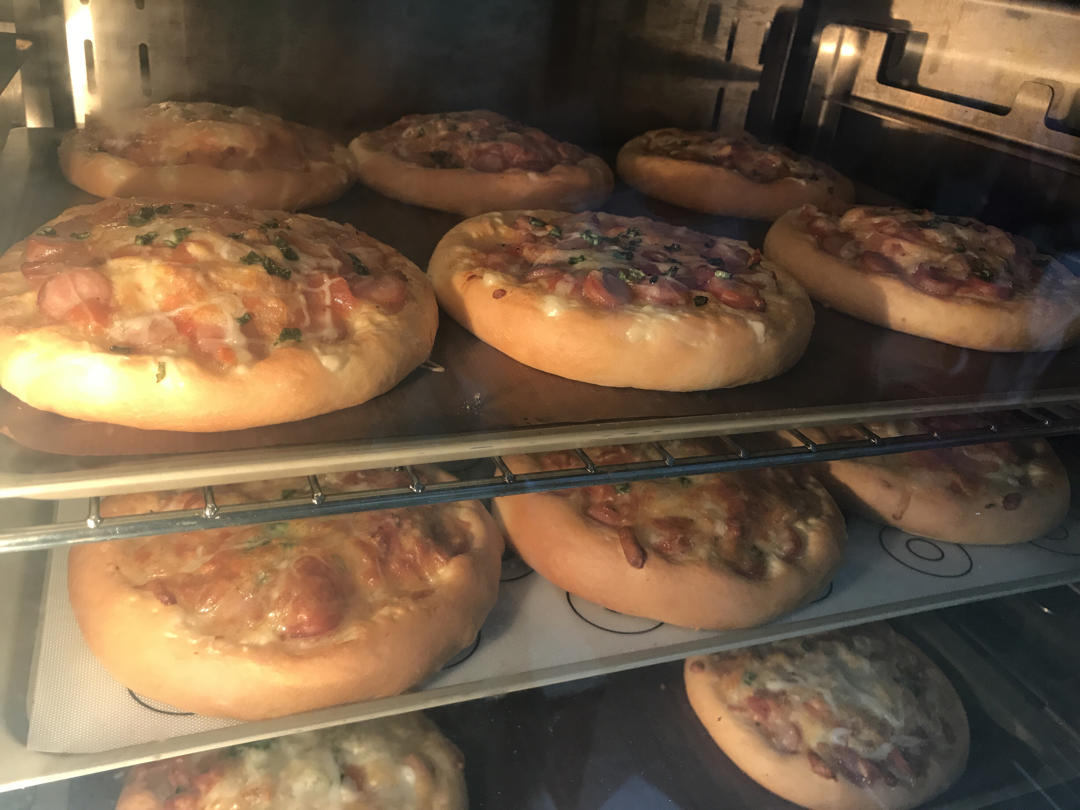 🍕快手简单｜一次发酵｜可可爱爱火腿披萨小面包｜学生早餐