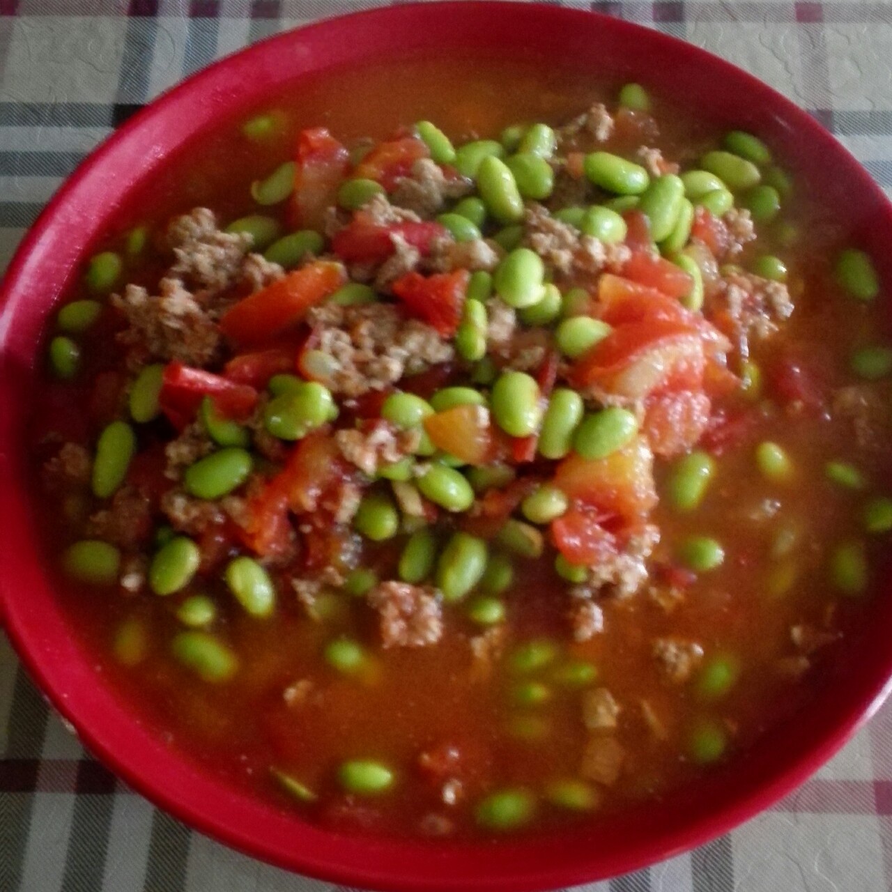 肉末番茄烧毛豆