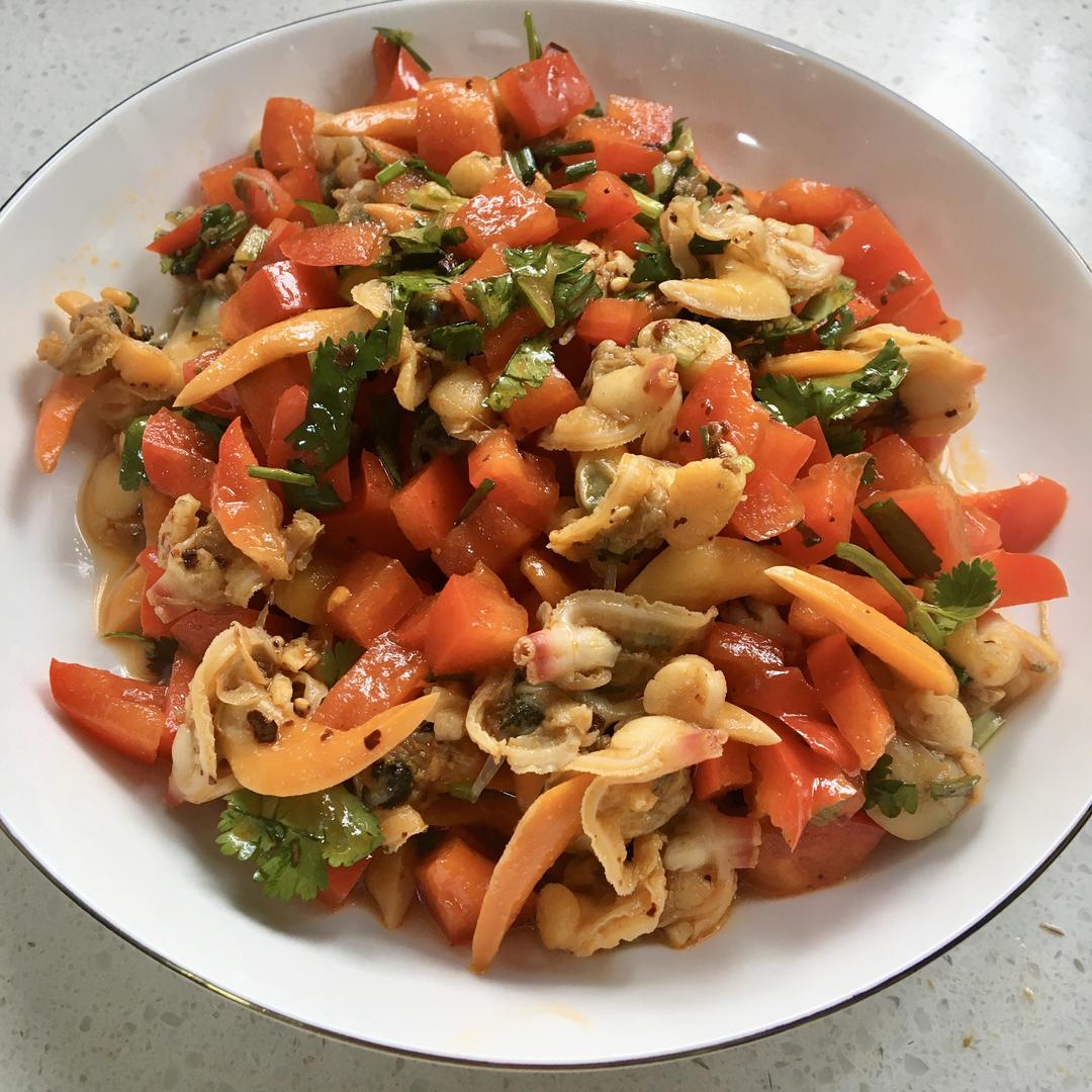 爽口红椒拌黄蚬子