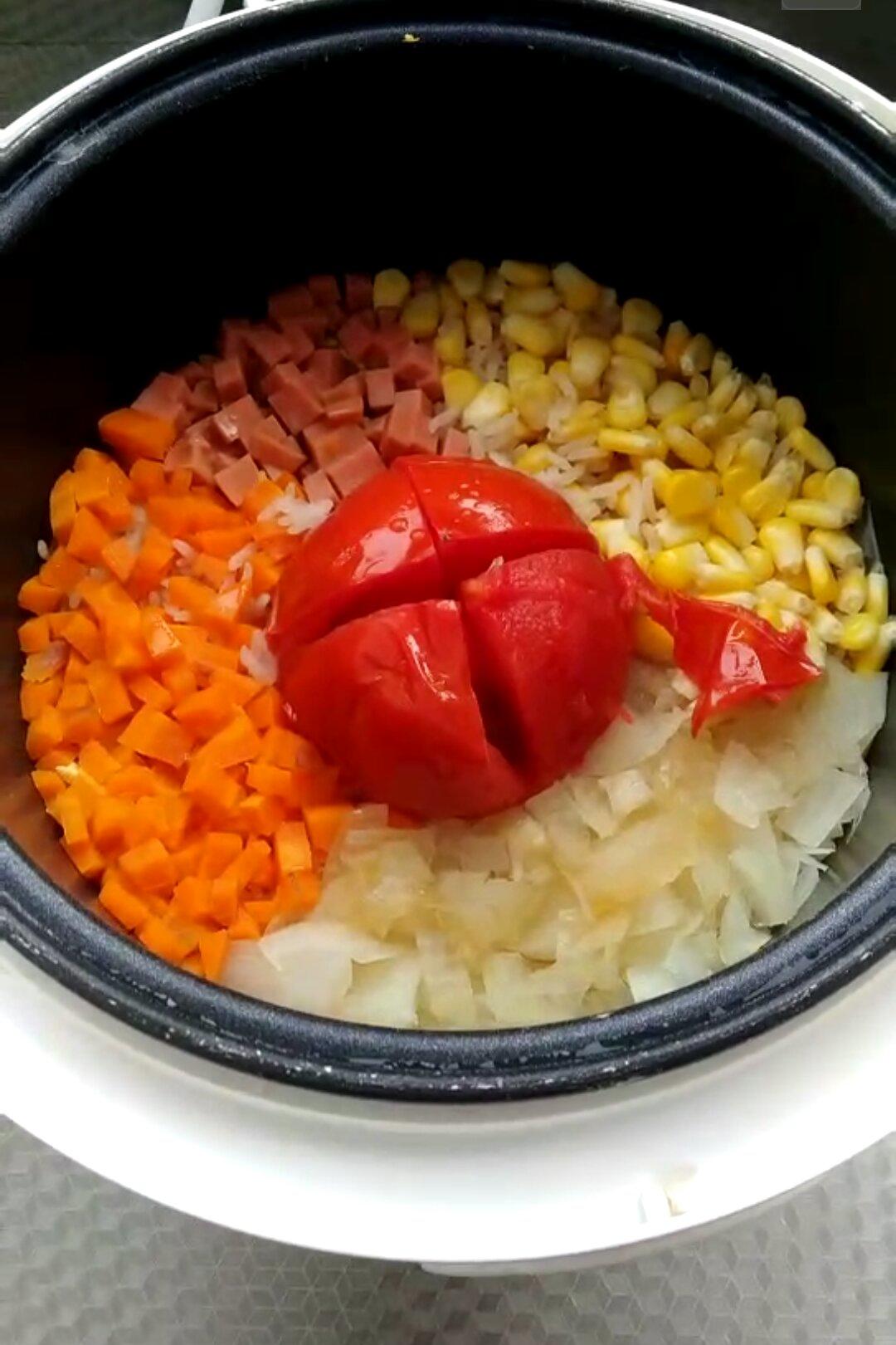 整个番茄饭加强版【两个番茄玉米饭】