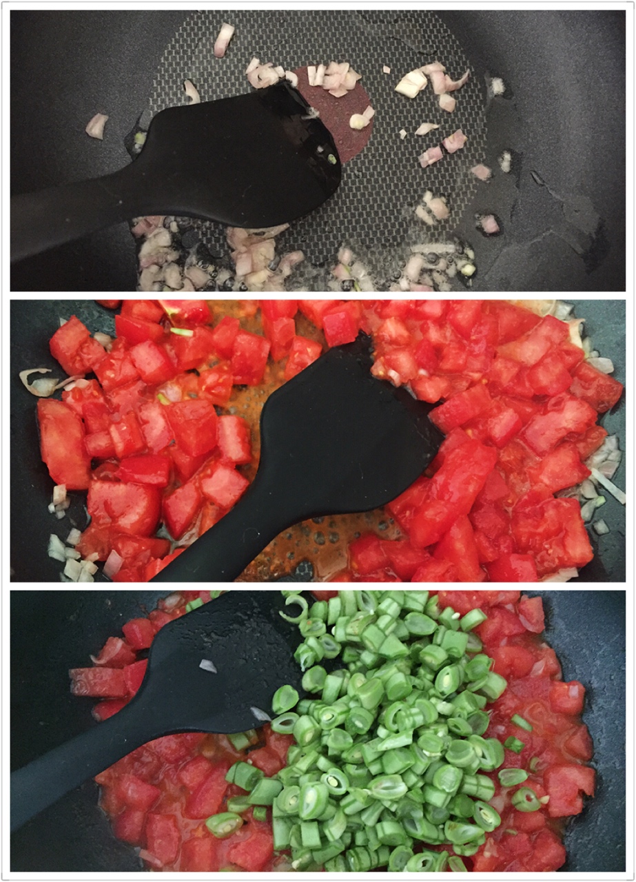 菠菜鸡蛋面焖西红柿豆角的做法 步骤4