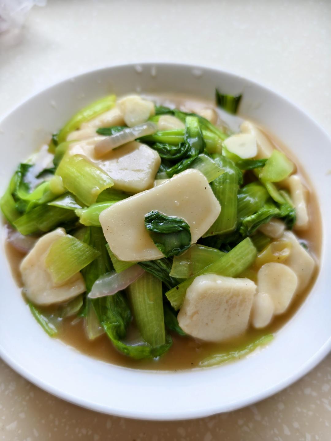 年糕的N种吃法——肉片年糕炒青菜