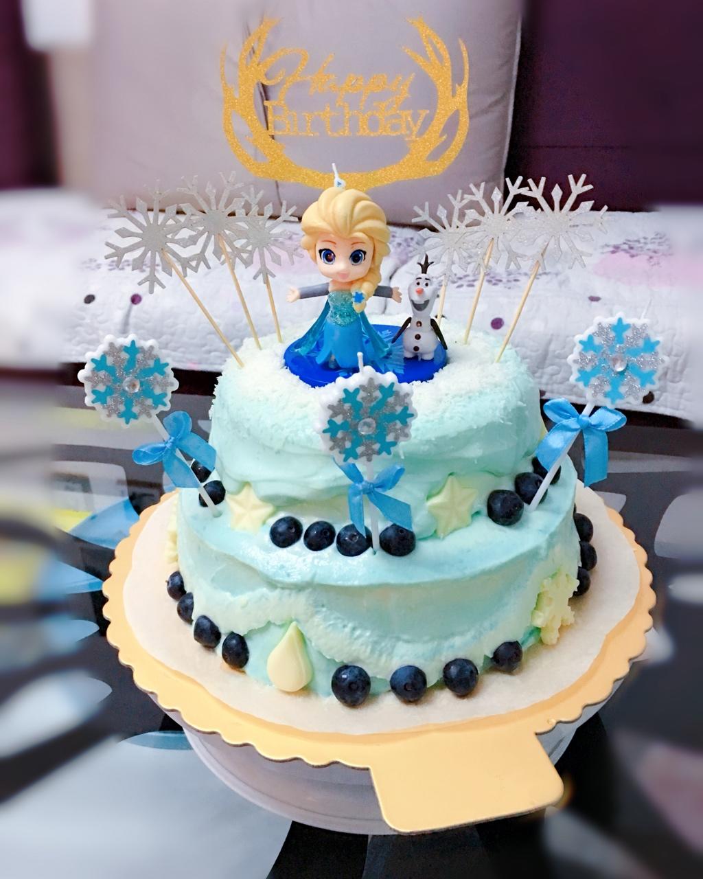 aria111做的冰雪奇缘主题双层蛋糕frozen艾莎