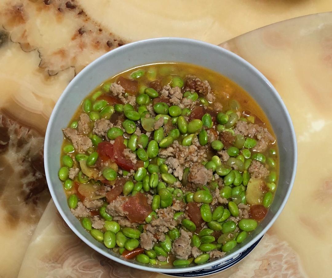肉末番茄烧毛豆