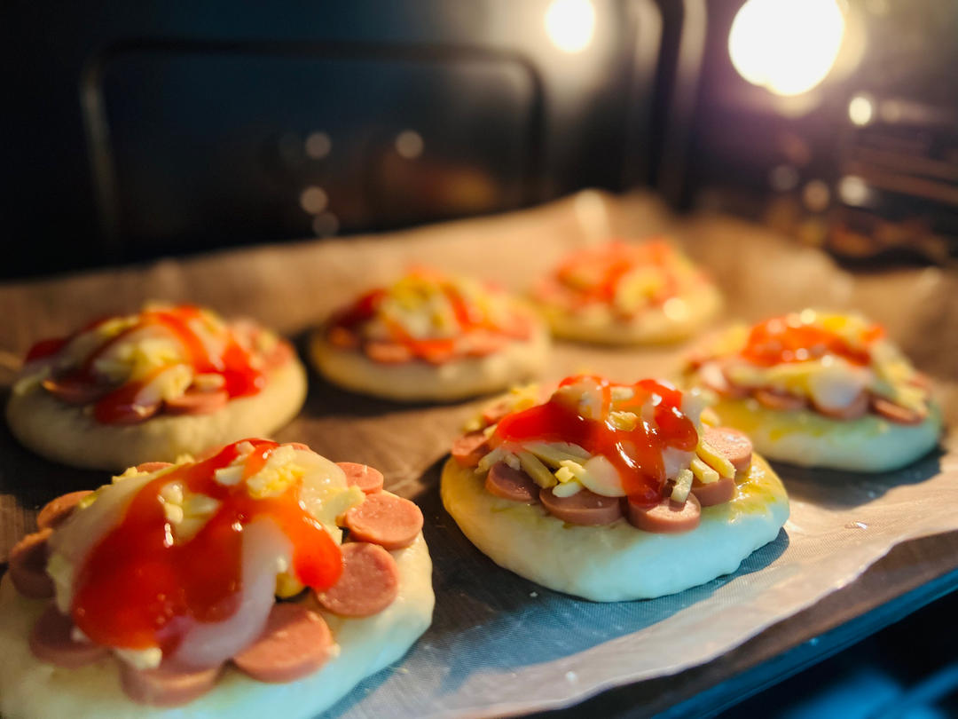 🍕快手简单｜一次发酵｜可可爱爱火腿披萨小面包｜学生早餐