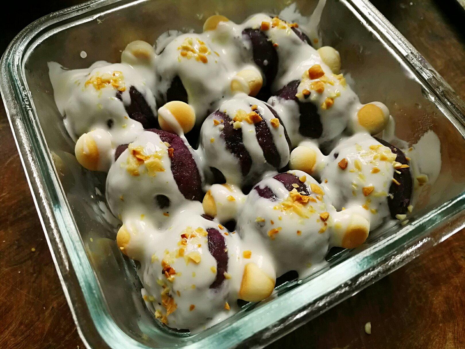 低卡饱腹又美味的酸奶紫薯球的做法