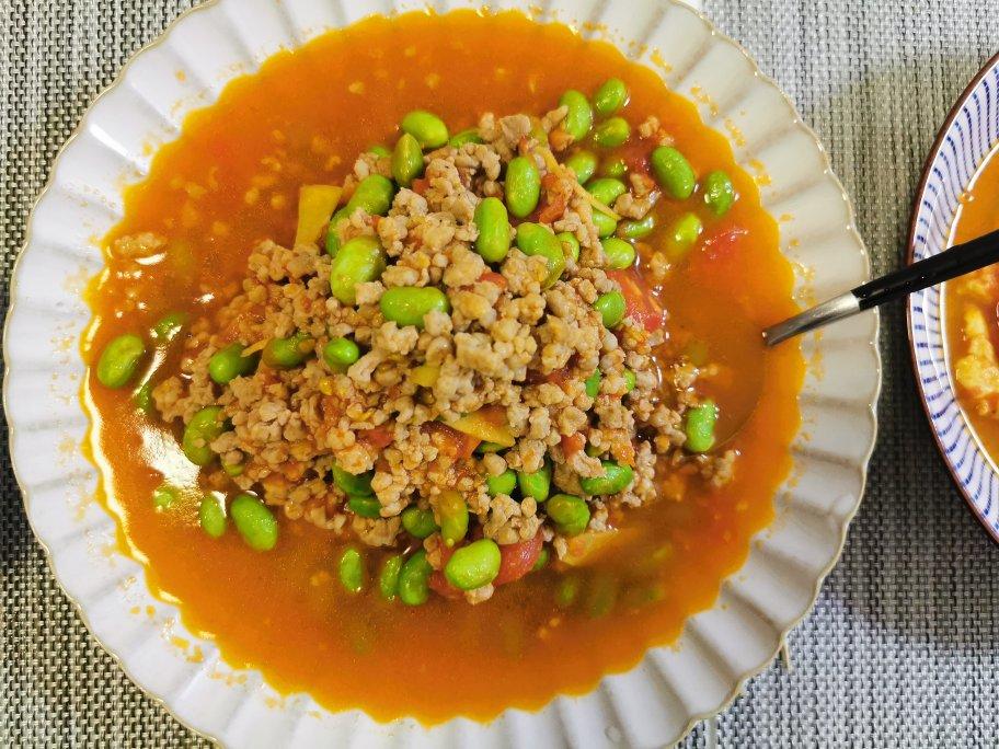 【番茄肉末烧毛豆】此菜只得夏天有，8月最好吃个够！